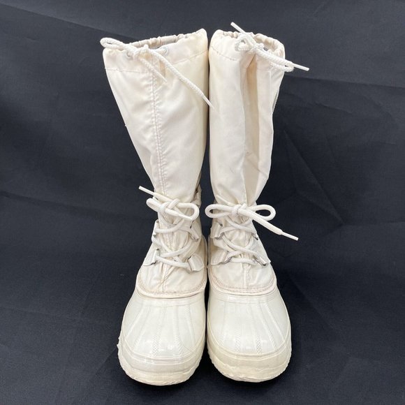 Women Sorel Snowcat Pull On Insulated Duck Toe Winter White Tall Boots Sz 8 - Picture 5 of 9